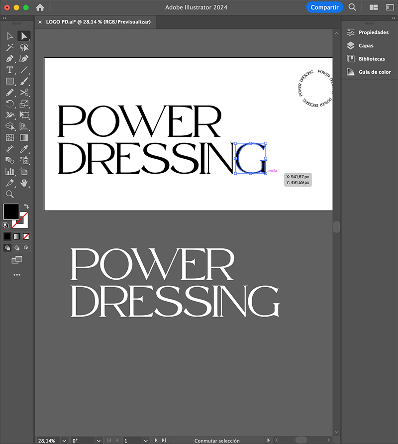 pagina de illustrator diseñando un logo tipográfico