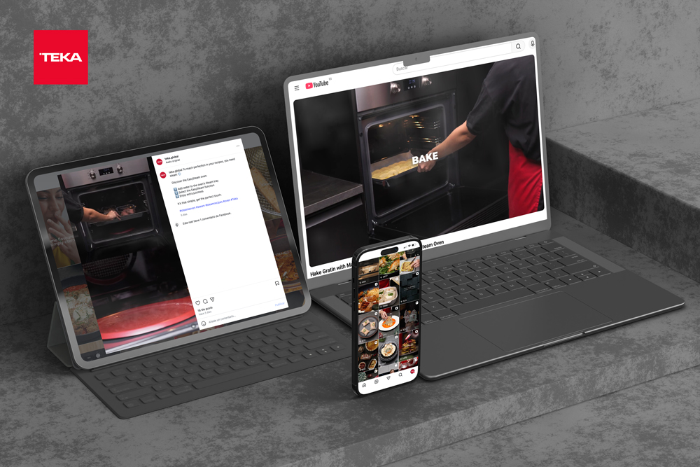 Dispositivos mostrando vídeos editados de Teka con recetas de sus redes sociales
