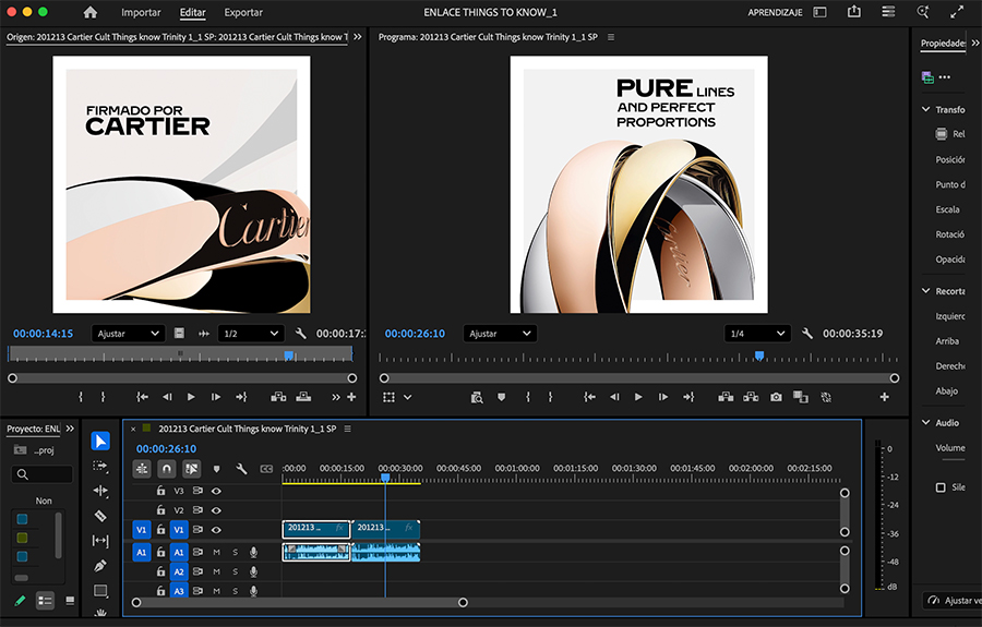 edición videos cartier en adobe premier pavilion of design madrid