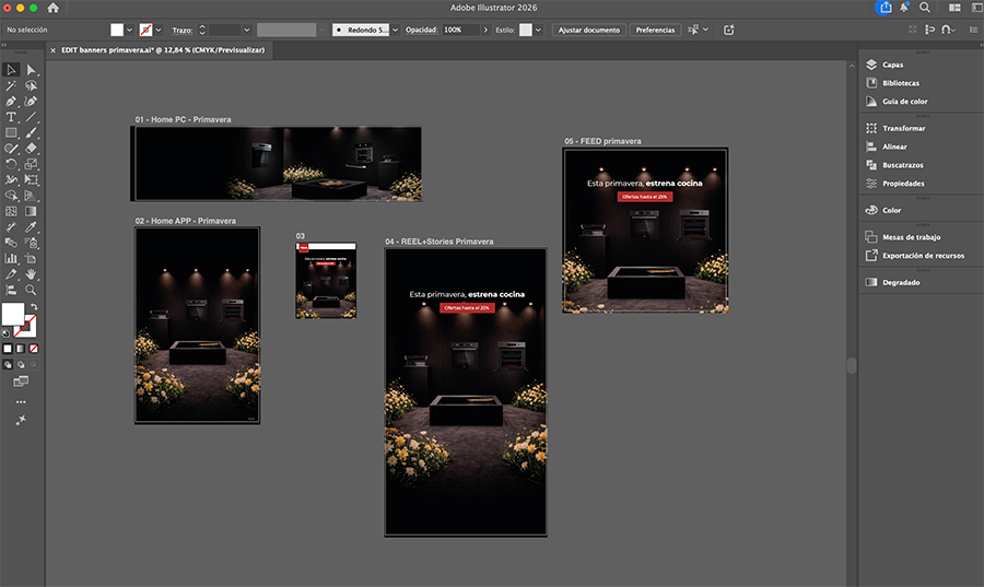 pantalla de adobe illustrator con banners del ecommerce de teka