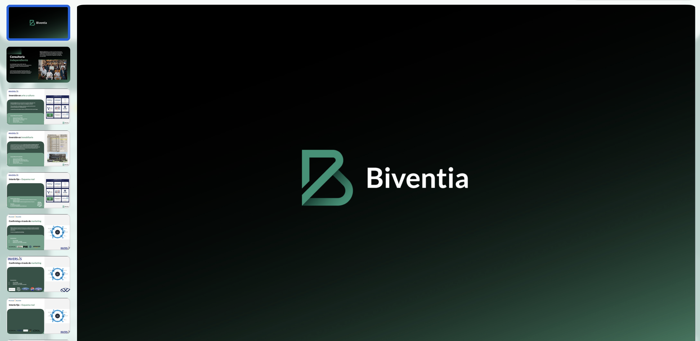 Diseño de una presentación en power point para Biventia empresa de inversiones financieras independiente